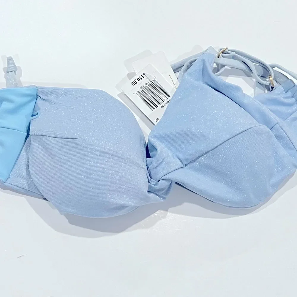 L*Space Ringo Twist Bikini Top swimsuit swimwear sky blue DCup $110, New